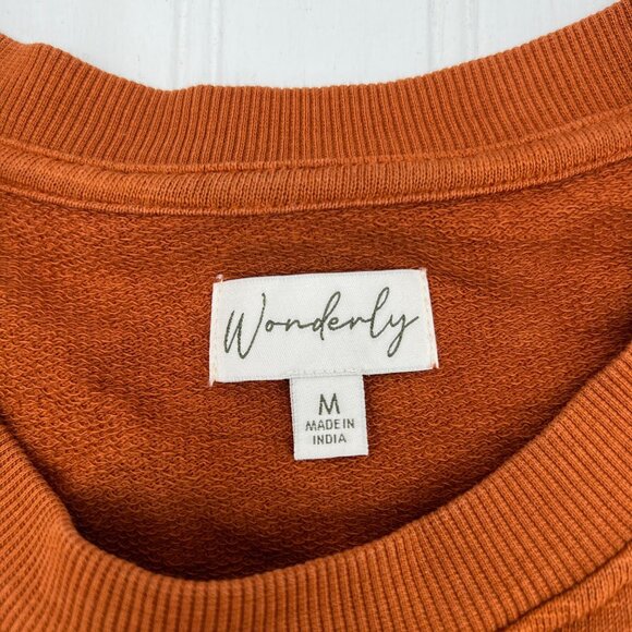 Wonderly Women's Medium Rust Long Sleeve Pullover Puff Shoulder Sweatshirt - Picture 2 of 5